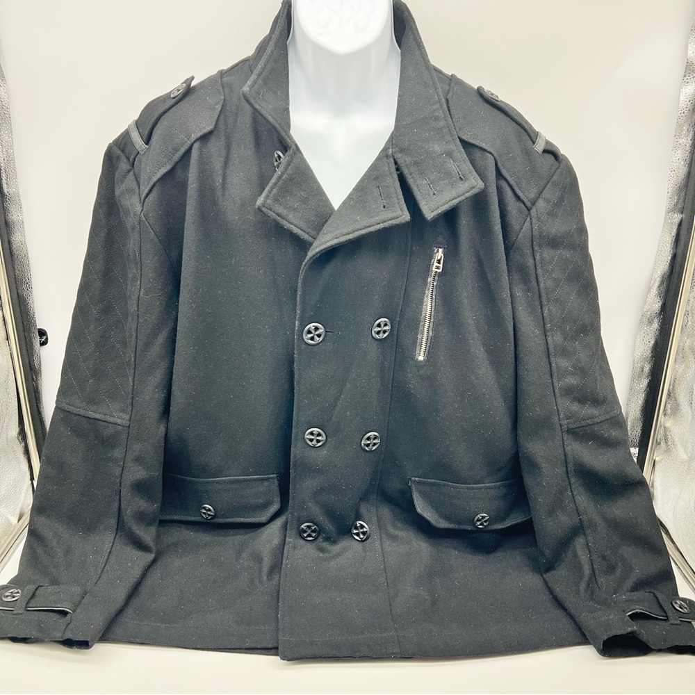 Affliction Men’s “Black Premium” Military Style Peacoat w/Lg Appliqué 3XL
